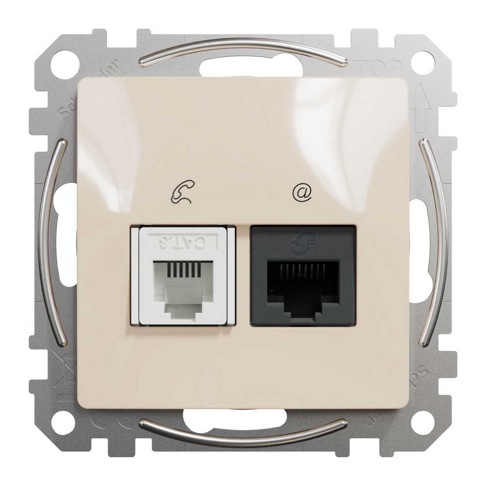 Розетка Schneider Sedna Design бежевая компьютерная RJ45 Cat. 6 UTP + RJ11 ( SDD112468 )
